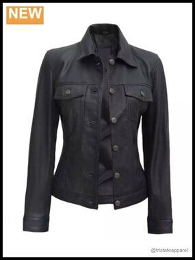 Women's Genuine Lambskin Leather Trucker Jacket | Classic Motorcycle Moto Style
